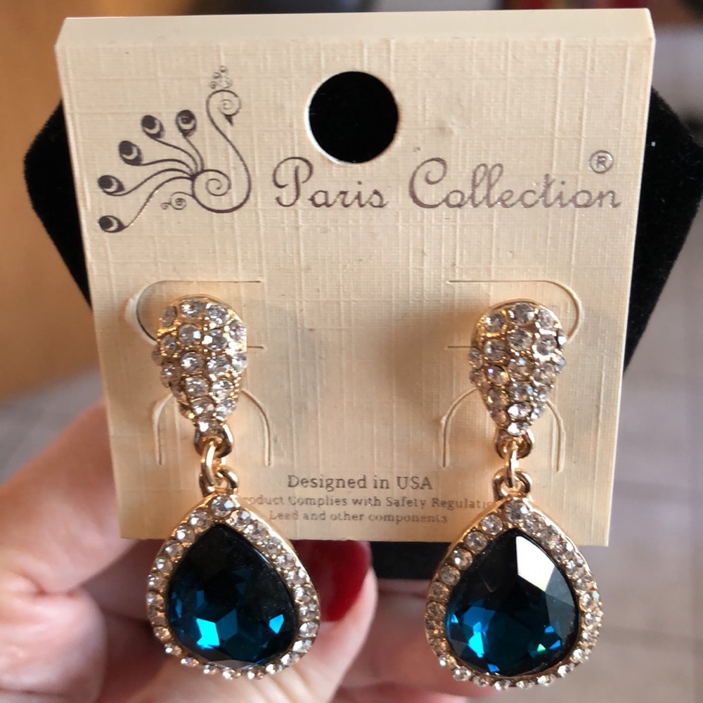 💃Emerald Green Teardrop Rhinestone Trim Earrings
